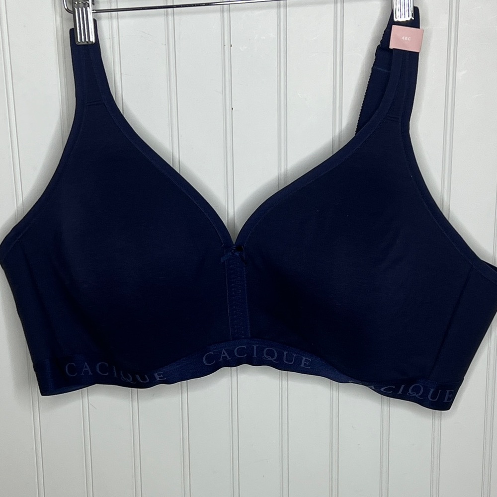 Cacique Deep Blue Lightly Lined No Wire Full Coverage Bra Size 46C